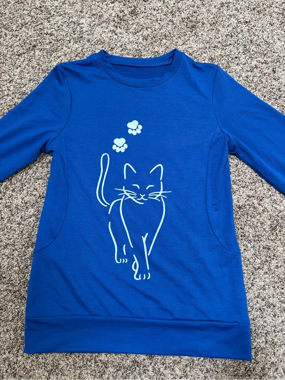 Royal Blue Cat Graphic Long-Sleeve Jersey Tunic